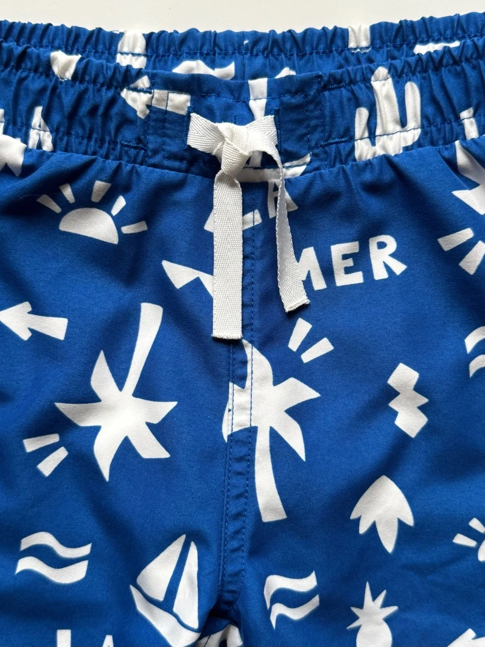Petit Bateau Boys La Mer Blue & White Printed Swim Shorts - Size 6Y
